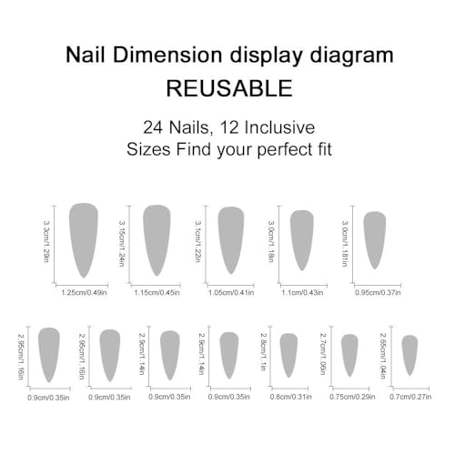 Press on Nails Long Almond Star Zebra Stripe Metal Stud Gradient Fake Nail 24pcs