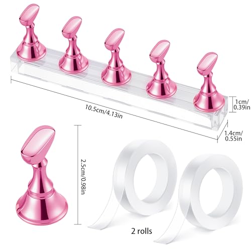 Nail Stand for Press On Nail Holder for Painting Nails Magnetic Nail Tips Practice Holder with 2 Pcs Double-sided Tape for DIY Painting (Pink B) - color: Pink B