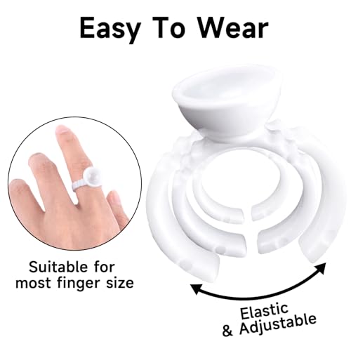 G2PLUS 100PCS Disposable Plastic Nail Art Tattoo Glue Rings Holder, Eyelash Extension Rings, Adhesive Pigment Holders Finger Hand Beauty Tools (White) - color: White