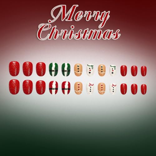 Christmas Press on Nails for Women，Short Oval Fake Nails, 24Pcs - color: Color-35