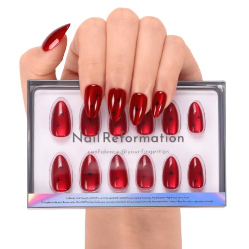 Nail Reformation Press On Nails, Ruby Gloss Red Short Almond Fake Nails - color: Ruby Gloss Red