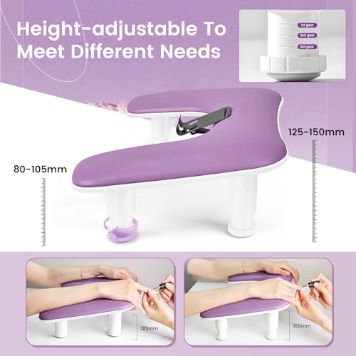JODSONE Purple U-Shaped Manicure Arm Rest for Nails Tech with Rotating Phone Holder and Adjustable Nail Arm Rest Detachable Manicure Hand Rest for Salon Design - color: Purple-Without Mat