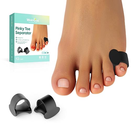 Welnove Pinky Toe Separator, 12 Pcs Black Gel Toe Spacers Bunion Corrector for Feet Women and Man, Little Toe Cushions for Curled Overlapping - color: Black