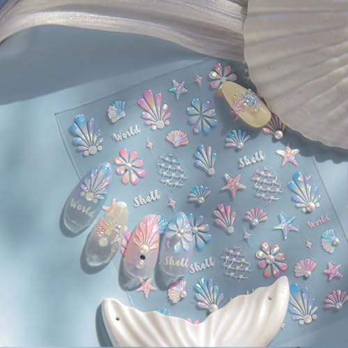 Colorful 5D Embossed Nail Stickers Shell Starfish Pearl - color: Shell Starfish