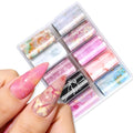 10 Rolls Marble Print Nail Art Foil Gradient Marbled Pattern - color: Pink Marble