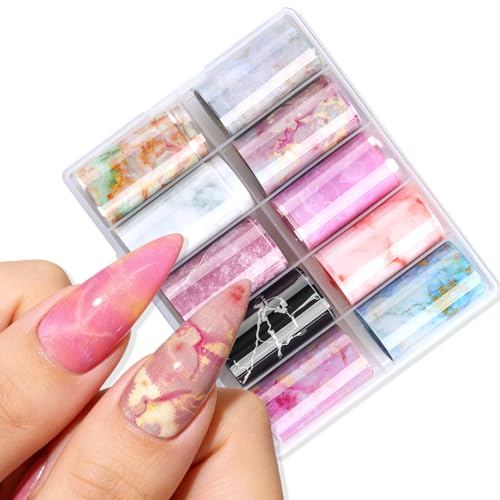 10 Rolls Marble Print Nail Art Foil Gradient Marbled Pattern - color: Pink Marble
