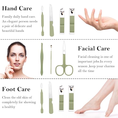 Manicure Set, Nail Clipper Kit, Nail Clipper Set, Nail Care Kit, 8 In 1 Professional Manicure Kit Personal Care, Stainless Steel Facial Pedicure Care Tools, Grooming Kit for Women Men, Green - color: Green