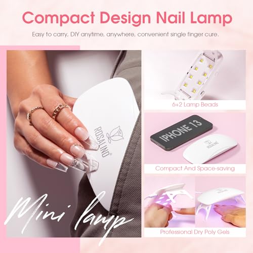 ROSALIND Clear Poly Nail Gel Kit 8 Colors Starter Kit with UV Lamp Tools - color: 8 Colors Nude Poly Kit 01