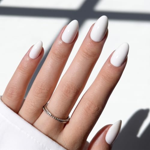 White Press On Nails - White Nails Almond Fake Nails - color: 2B - Cream White