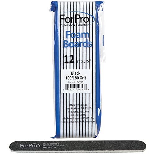 ForPro Foam Board Nail Files, 12-Count, 100/180 Grit, Black - size: 12 Count