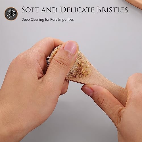 2 Pack Mini Dry Brush, Natural Bristle Small Body Brush, Exfoliating Facial Cleansing Brush for Soft Skin and Other Sensitive Areas Like Your Neck, Chest, and Nails