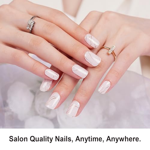DANNI & TONI Semi Cured Gel Nail Strips White Gold Lines Laser Glitter Gel Nail Wraps 28 Stickers | Celestial Veins - color: Celestial Veins