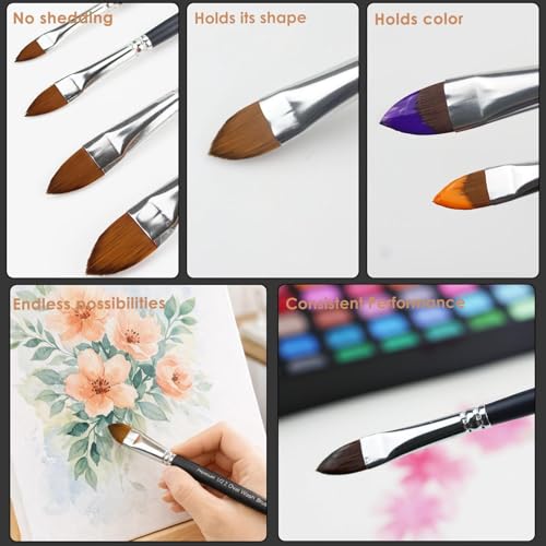 GACDR Cat Tongue Watercolor Brush Set, 4 PCS Oval Wash Brushes
