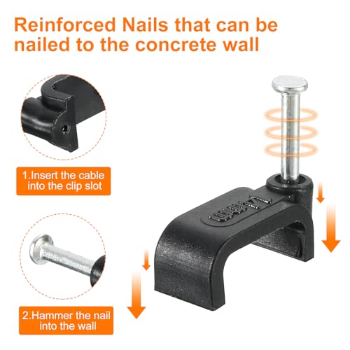 uxcell Cable Clips with Steel Nail, 100Pcs 14mm/0.55" Plastic Cable Wire Clips, Ethernet Cable Clips Nail in Cable Clips for Home Wires Cables Cords Management, Black - size: 14mm