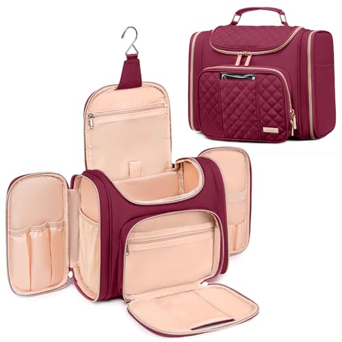 Tealari Large Toiletry Bag for Women Men,Bathroom Bag,Water Resistant Shower Bag,Makeup Bag,Toiletry Bags for Traveling,Hanging Toiletry Bag with Transparent Waterproof Phone Pocket (Wine Red) - color: Wine Red