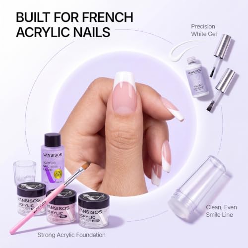 Acrylic Nail Kit - 40ml Low-Odor Acrylic Liquid 3 x 15g Powders (White, Clear, Pink) and 10ml Gel Liner for Nail Extensions Nail Stamper for French Nails - size: Acrylic nail kit-f