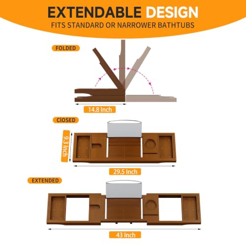 Foldable Bathtub Tray Caddy with Soap Dish Adjustable29.5-43''Walnut - color: Walnut