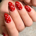 Short Almond Press on Nails Red Polka Dot Fake Nails - color: Color-20