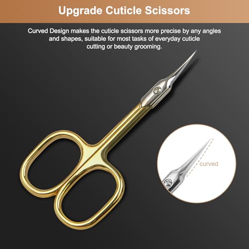 CGBE Curved Cuticle Scissors, Extra Fine Pointed Tip, for Russian Manicure - color: Gold