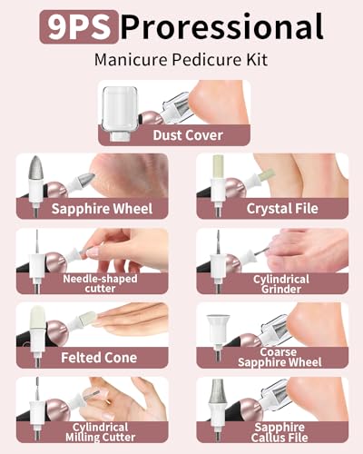 Hoxida Manicure Pedicure Kit, 9 Drill Bits Electric Nail File Set
