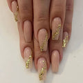 MISUD Press on Nails - Long Coffin Glue on Nails with Bling Gold Glitter, Acrylic Nude Pink Design 24 pcs - color: 019A06-02Gold