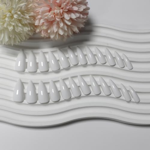 White Press on Nails Almond Long Glossy Fake Nails for Women - color: 10-Milk White