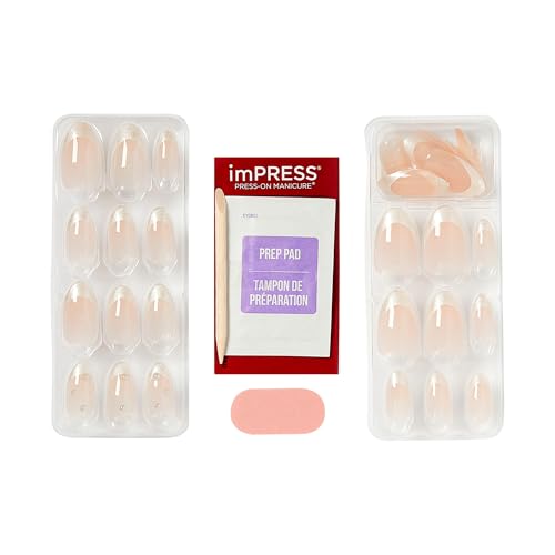Kiss Impress No Glue Mani Press On Nails, Design, 'Chills', White, Medium Size, Almond Shape, Includes 30 Nails, Prep Pad, 1 Manicure Stick, 1 Mini File