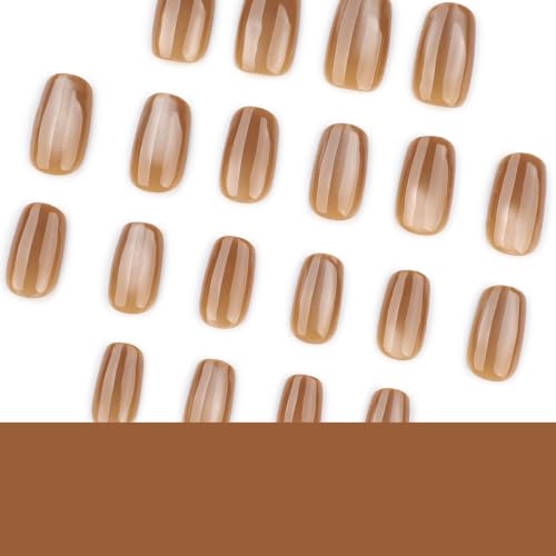 Brown Press on Nails Short Square, Cat Eye False Nails, 24Pcs - color: Style-30