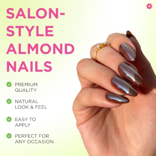 PaintLab Chrome Chocolate Brown Press On Nails, Medium Almond 30pc Nail Kit - color: Chocolate Glaze