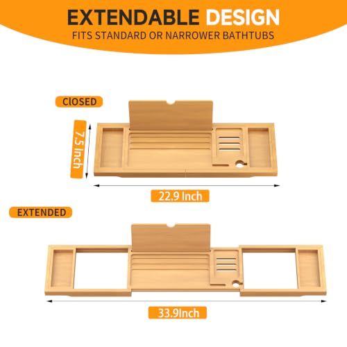 Bathtub Tray Caddy Fits Most Tubs Adjustable 23-34'' Beige - color: Beige 2