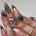 Halloween Spider Press on Nails Almond Goth Black Fake Nails 24Pcs - color: Halloween 6