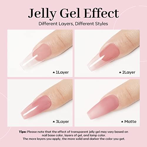 modelones Pink Gel Nail Polish Jelly Nude Soak Off UV/LED Gel Polish 15ML - color: A0-Baby Pink Jelly