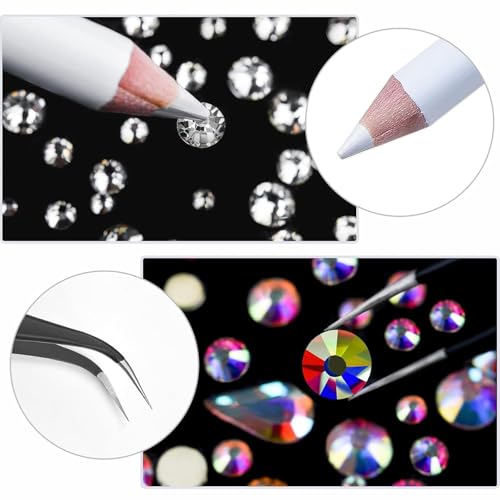 Nail Art Rhinestones Kit Nail Gems Ab Flat bottom special-shaped drill, with Storage Organizer Box/Wax Pencil/Tweezers for Nail Art Craft (Green) - color: Green