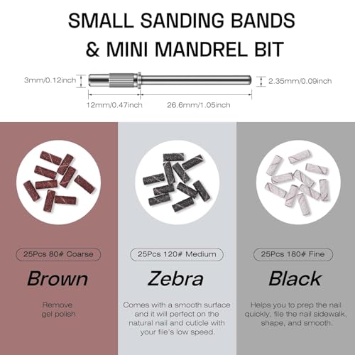 13Pcs Tungsten Carbide&Ceramic&Cuticle Bits with 75pcs Mini Sanding Bands - color: 13pcs with Small Sanding Bands