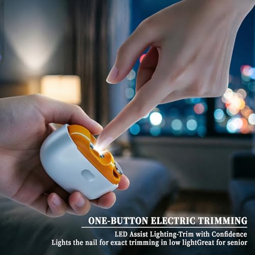 Electric Nail Clipper 2-in-1, Automatic Nail Trimmer for Thick with Light - color: M3 White