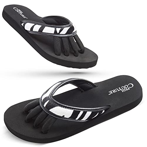 Pedi Couture Pedicure Sandals for Women with Built-In Toe Separators - color: Black/Zebra, size: X-Large