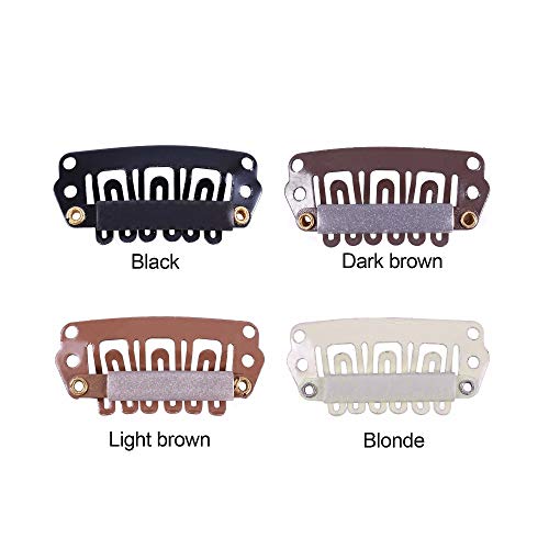 YANTAISIYU 24 pcs/lot Hair Extensions Clips 28mm 6-Teeth U-Shape Snap Metal Wig Clips with Rubber for Hairpiece Hair Extensions (Light Brown) - color: Light Brown, style: 28mm 24pcs U-shape
