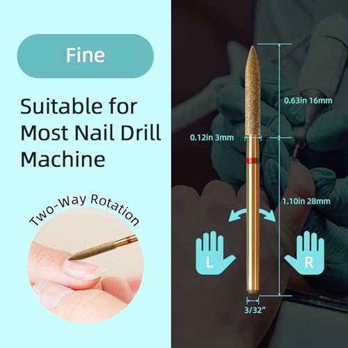 3mm Long Barrel Cone Cuticle Clean Nail Drill Bit, Titanium Series Russian Diamond Nail Bits Professional Safety Under Nail Cleaner for Cuticle Dead Skin, Electric Nails Accessories, Fine - color: 3mm Long Barrel Cone Cuticle Bit, size: Fine - F