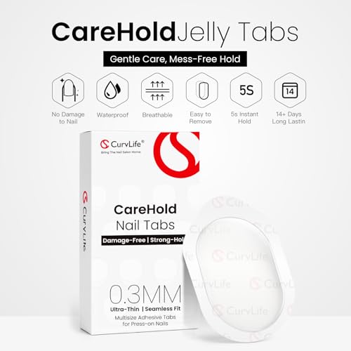Curvlife CareHold Pro Nail Adhesive Tabs for Press On Nails – 10 Sheets, 15 Sizes Extra Wide 0.3mm Ultra Thin Double Sided Sticky Tabs, Clear Nail Stick Ons for Daily Wear and Gentle Removal