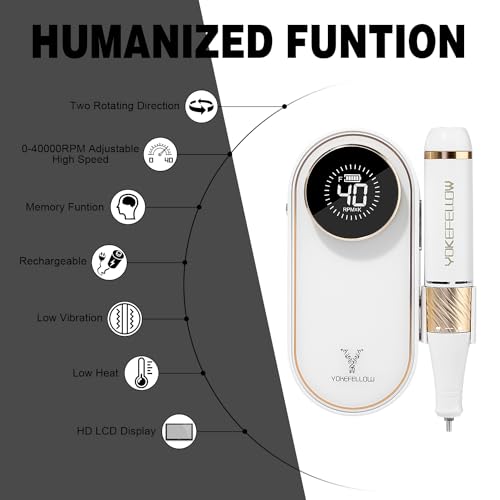 YOKE FELLOW Nail Drill Machine - 4000RPM Nail Drills for Acrylic Nails Professional with 12 Drill Bits for Electric Nail File Manicure Pedicure Home Use (White) - color: White