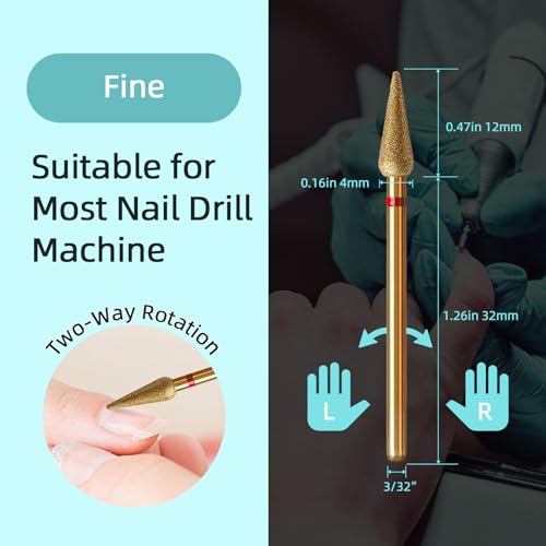 4mm Long Bud Cuticle Clean Nail Drill Bit, Titanium Series Russian Diamond Nail Bits Professional Safety Under Nail Cleaner for Cuticle Dead Skin, Electric Nails Accessories, Fine - color: 4mm Long Bud Cuticle Bit, size: Fine - F