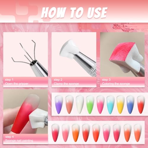 18 Colors Nail Pigment Powder Palette, Pigment Powder for Nails Set and Nail Art Sponges with Grabbing Pen, Ombre Aura Pigmentos para Uñas, D+F - color: multicolored-D+F