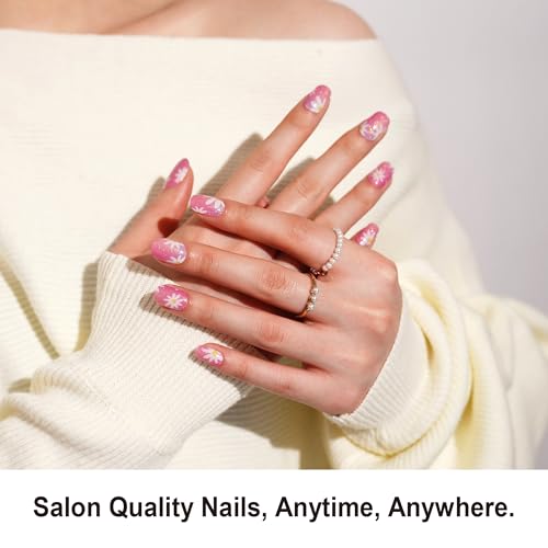 DANNI & TONI Semi Cured Gel Nail Strips Daisy Pink Holographic Gradient Gel Nail Wraps 28 Stickers | Aurora Bloom - color: Aurora Bloom
