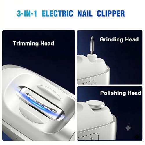 Electric Nail Clipper 3-in-1, Automatic Nail Trimmer with Grinding Heads - color: M13 White