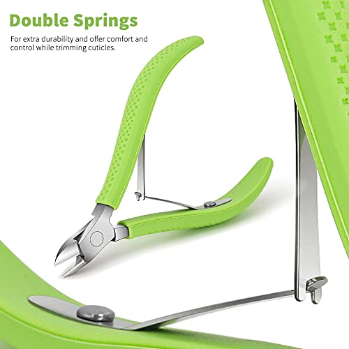 FVION Cuticle Clippers – Small Cuticle Trimmer, Rubber Coated Handle Manicure Tools – Full Jaw Cuticle Cutter for Nails (9mm) - color: Green
