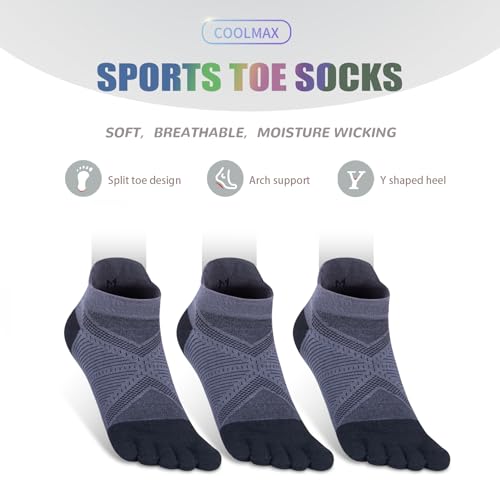 Toe Socks Cool-max Running Socks for Men Women 3 Pairs Athletic Breathable Five Finger Socks - color: E4824-black-3 Pairs, size: Medium