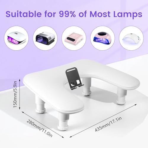 U-Shaped Manicure Arm Rest for Nails Tech with Rotating Phone Holder, White - color: 3nd Gen White