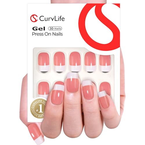 CurvLife Medium Square French Tip Press On Nails, Classic Edge, Soft Gel - color: french-1