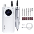 Electric Nail Drill, 45000rpm Portable Electric Nail File, Rechargeable Nail Drill with Bits & Base for Acrylic Gel Nails, Electric File Machine, Manicure Polishing for Home/Salon (White) - color: White