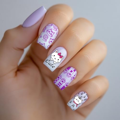 PH PandaHall 3pcs Cute Cat Nail Stamping Plates